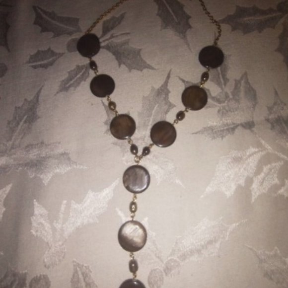 Brown 16" Round Glass Bead Chain w/ 4" Attached Glass Bead Drop & Earring Set - Picture 6 of 6